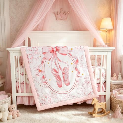 4-Piece Crib Bedding Set for Girls Boys, Baby Crib Bedding Set for Newborn & Infant, Neutral Nursery Bed Set Includes Comforter, Fitted Sheet, Crib Skirt, and Diaper Stacker