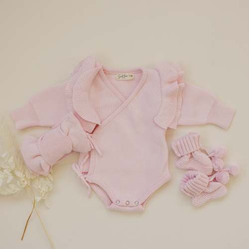 Knit Side Tie Ruffle Personalized Romper - Petal Pink – Sweet June