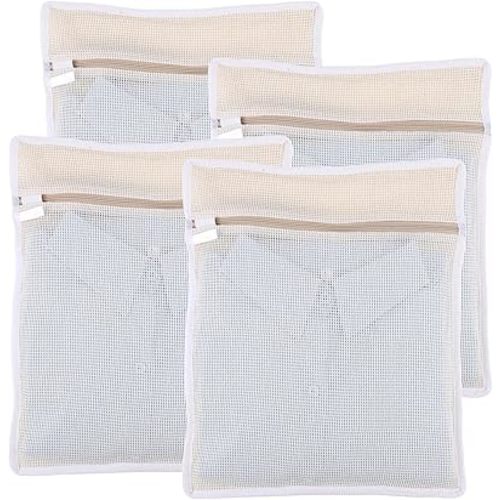 Dntorx 4Pcs Durable Cotton Mesh Laundry Bags for Delicates, 12×16inch Breathable Laundry Mesh Wash Bags with Sturdy Zipper for Delicates, Clothes, Pants, Underwear, Bra, Socks (M)