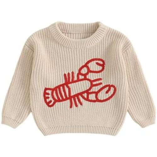 Toddler Boy Girl Lobster Sweaters Long Sleeve Winter Warm Embroidery Knit Pullover Tops Infant Baby Fall Clothes