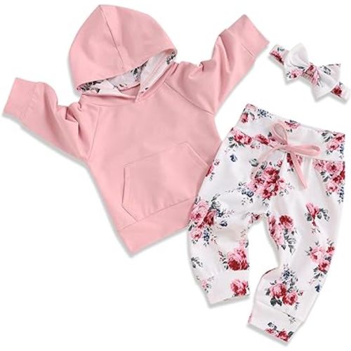 oklady Baby Girl Clothes,Hoodie Tops Floral Pant with Cute Headband Baby Girl Fall Outfits