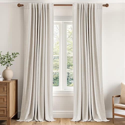MIULEE 100% Blackout Linen Curtains for Bedroom 40W x 84L Cream 2 Panels