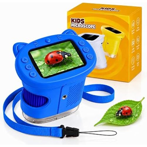 Kids Microscope, 4K 1000X Zoom, 2.4" Screen, STEM Toy for 4-8, Blue
