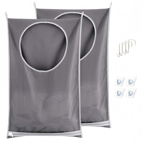 Space-Saving Door-Hanging Laundry Bag in Gray, Oxford Fabric, 30"X20", 2 Pack