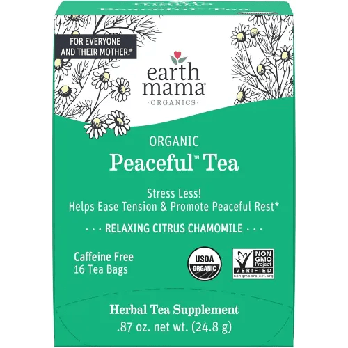 Earth Mama Organic Peaceful™ Tea | Stress Less! Calming, Relaxing Herbal Blend Safe for Pregnancy & Beyond, 16 Teabags Per Box