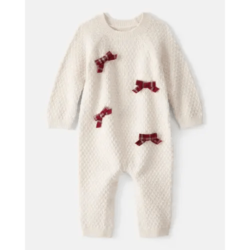 Baby Girl Bow Long-Sleeve Jumpsuit - White | Carter's