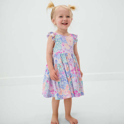 Doodle Blooms Tiered Flutter Dress with Bloomer – Little Sleepies