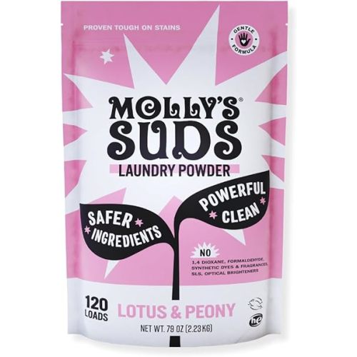 Molly's Suds Original Laundry Detergent Powder | Clean Laundry Detergent Powder for Sensitive Skin | Simple, Effective Ingredients, Stain Fighting | 120 Loads (Lotus & Peony)