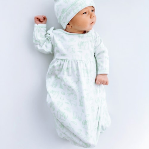 Wild West Toile Gathered Gown - Celery