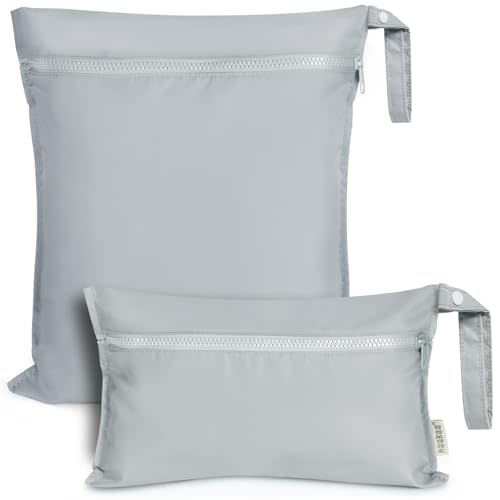 haakaa Waterproof Wet Bags for Baby Wet Dry Bags for Cloth Diaper, Swimsuit & Travel, 2pcs, Grey