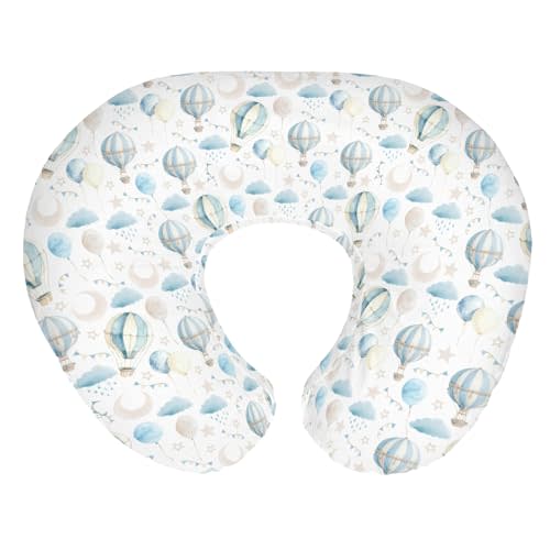 Neutral Blue Hot Air Balloons Baby Nursing Pillow Covers for Boy Girl Pastel Balloons Moon Star Clouds Nursery Pillowcase for Breastfeeding Pillows Boho Sky Soft Stretchy Slipcovers for Newborn Infant
