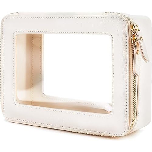 Aveniee Clear Makeup Bag Organizer, Travel Toiletry Bag Cosmetic Case for Women, Portable Make Up Skincare Pouch Car Organizer Bag with Zippers for Essentials,White