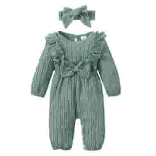Younger Tree Newborn Toddler Girl's Sweatshirt Outfit, Long Sleeve Ruffle Jumpsuit with Headband for 3-6 Months