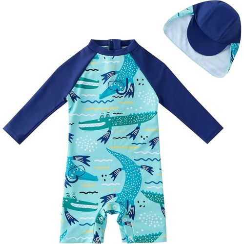 UMELOK Baby Boys UPF 50+ Sun Protection One Piece Rashguard Swimsuit with Snap Bottom
