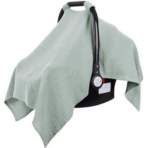 Metplus Muslin Car Seat Cover for Babies - Carseat Stroller Cover Infant Stroller Covers for Boys and Girls, Breathable & Lightweight, Fits Most Strollers & Baby Car Seats