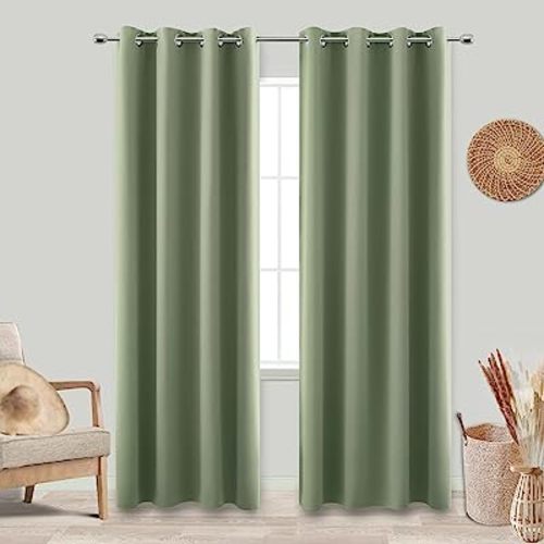 KOUFALL Nursery Curtains for Baby Boy,Blackout Sage Green Boho Room Darkening Thermal Insulated Curtain Drapes for Bedroom Living Room,90 Inch Long 2 Panel Set