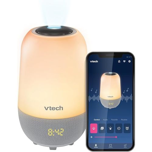 VTech Baby Soothing Sleep Trainer V-Hush Pro 2 with 200+ Stories/Songs/Sounds & Professional Sleep Program, Bluetooth HD Speaker, One-Touch Night Light, Ceiling Projector, Free App: BC8314