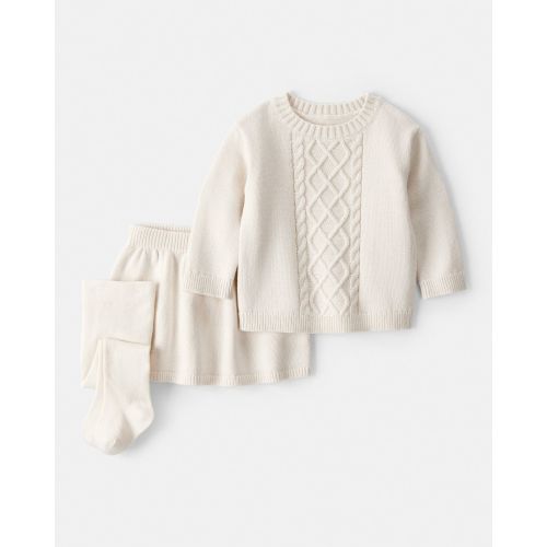 Baby Girl 3-Piece Cableknit Long-Sleeve Top & Skirt Set - Cream | Carter's