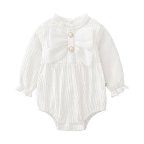 MyKids-USA Baby Solid Color Big Bow Patched Design Beautiful Princess bodysuit White 59 (0-3M)