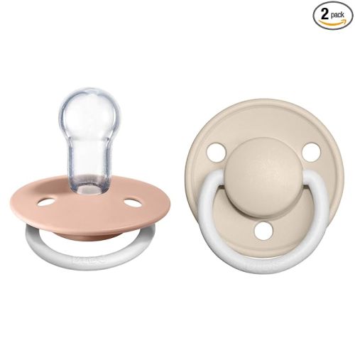 BIBS Pacifiers - De Lux Collection | BPA-Free Round Nipple | Silicone | Made in Denmark | Set of 2 Blush Night/Vanilla Night Color Premium Soothers | Size One Size