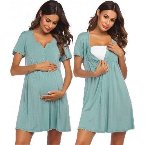 Ekouaer Labor and Delivery Gown, Nursing Nightgown, Maternity Nightgowns for Hospital Short Breastfeeding Nightgown Turquoise M