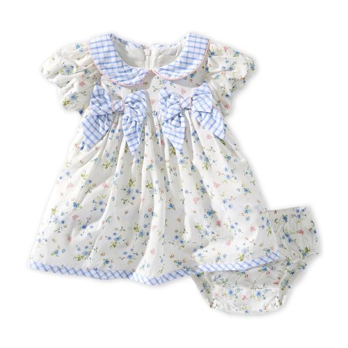 Rare Editions Baby Girls Cap-Sleeve Peter Gingham Pan Collar and Bows Ditsy-Floral-Printed Fit-And-Flare Dress