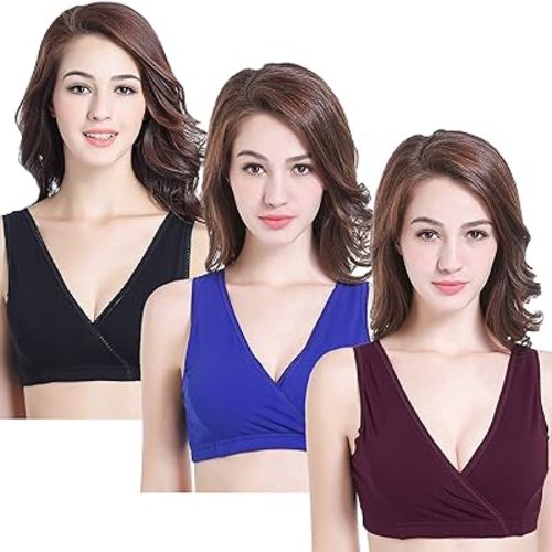 CAKYE 3 Pack Maternity Nursing Sleep Bra Breastfeeding Cotton Bralette