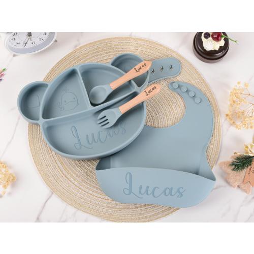 Personalized Silicone Baby Weaning Set: Custom Plate & Bib