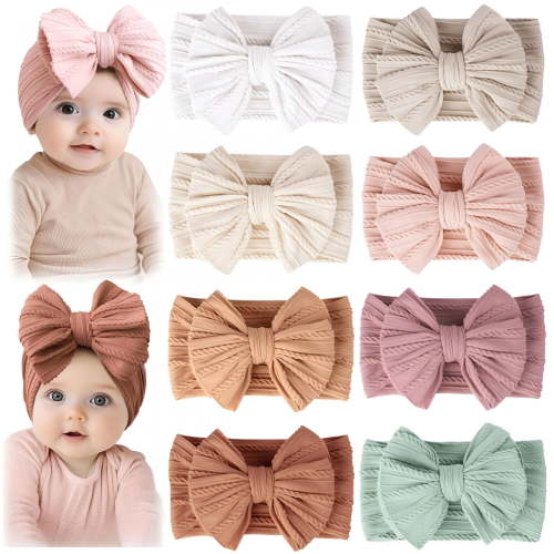 TELOLY 8 Pack Baby Headbands Soft Nylon Hairbands Hair Bows for Toddlers and Baby Girls Elastic Hairbands for Daily Wear, Photoshoots