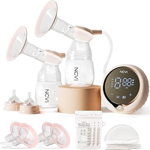 NCVI 8100 Double Electric Breast Pump with 24/28mm Silicone Flanges Suitable for Large Nipples, Anti-Backflow Milk Breastfeeding Pump with 4 Modes|9 Levels, Handheld Motor and LED Display, Ultra-Quiet
