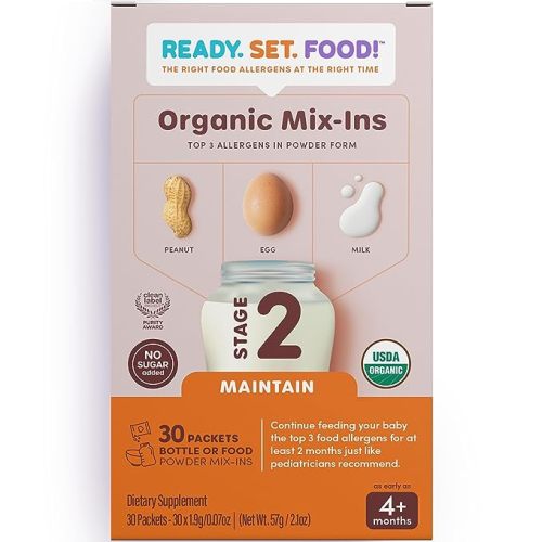 Stage 2 Mix-ins – Safe & Easy Early Allergen Introduction for Babies 4+ Months, Mix with a Bottle or Baby Food, With 3 Top Allergens: Organic Peanuts, Milk & Eggs By Ready Set Food! (30 Days)