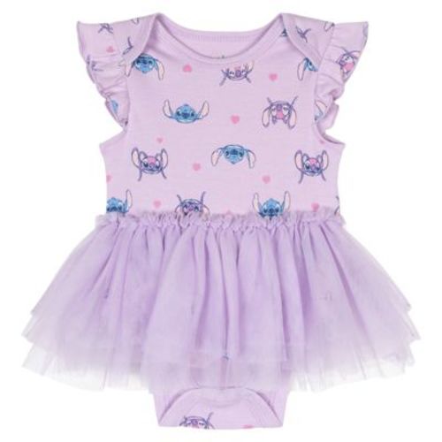 Disney Lilo & Stitch Newborn Baby Girls Bodysuit Dress Purple Angel 3-6 Months