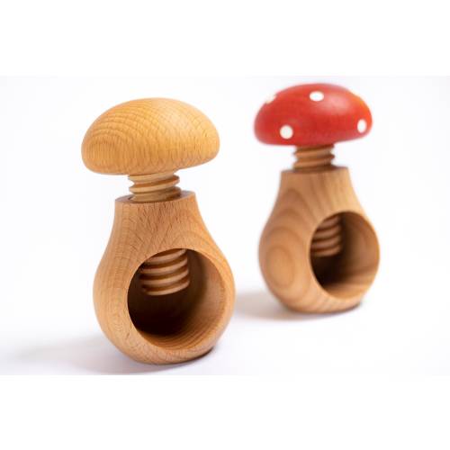 Wooden mushrooms with a screw. Montessori wooden baby toy. Toddler&#39;s fine motor skills development.