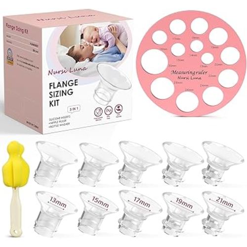 Flange Inserts 10PCS 13/15/17/19/21mm for 24mm Flanges/Shield of Most Pumps, Flange Sizing Kit Silicone Flanges Insert, Breastfeeding Essentials Kit for New Moms
