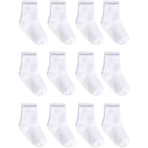Amazon.com: ZAPLES Baby Non Slip Grip Crew Socks with Anti Skid Soles for Infants Toddlers Kids Boys Girls, White, 12-36 Months : Clothing, Shoes & Jewelry