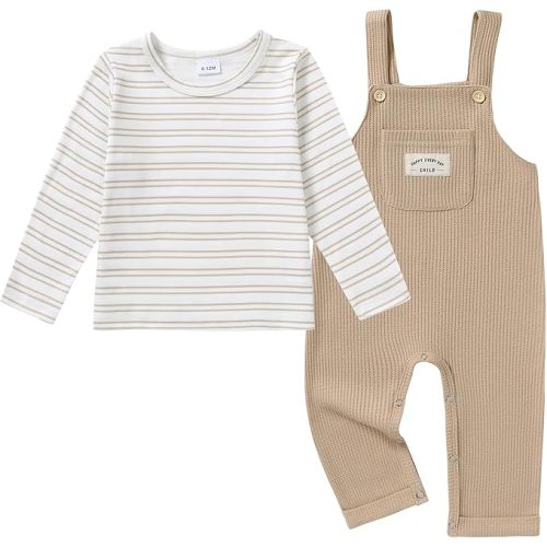 ZOEREA Toddler Baby Boys Clothes Outfit Long Sleeve T-Shirt and Romper Set Cute Jumpsuit Overalls Solid Color 6M-4T