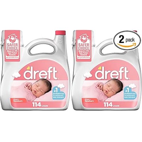 Dreft Stage 1 Newborn Baby Liquid Laundry Detergent,Gentle on Sensitive Skin,HE Compatible,114 loads,(Pack of 2)