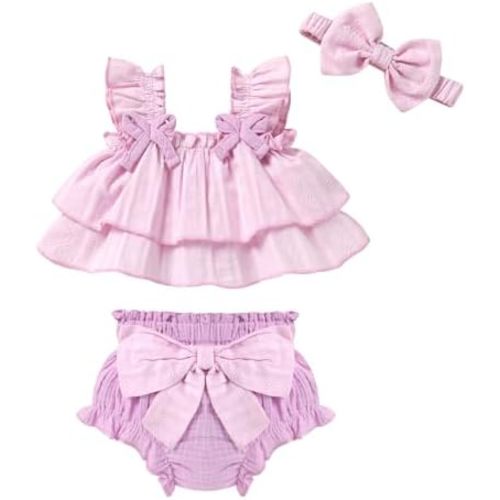 YOUNGER TREE Baby Girl Clothes Infant Ruffle Tops Dress Shorts Set Bloomers Toddler Sleeveless Summer Outfits with Headband