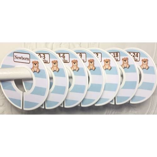 Baby Closet Dividers Organizers  Teddy Bear with Blue Stripes Tan Brown CD Baby Boy Nursery Shower Gift - Clothes Dividers