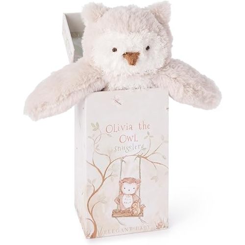 Elegant Baby Luxury Plush Stuffed Animal in Gift Box, Olivia Owl, Hand-Embroidered, Security Blanket, Soft Material, Machine Washable, USA Designed