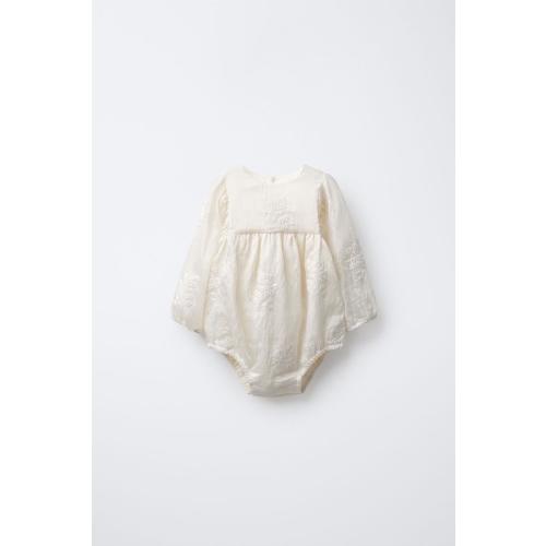 EMBROIDERED FLORAL ROMPER - Ecru | ZARA United States