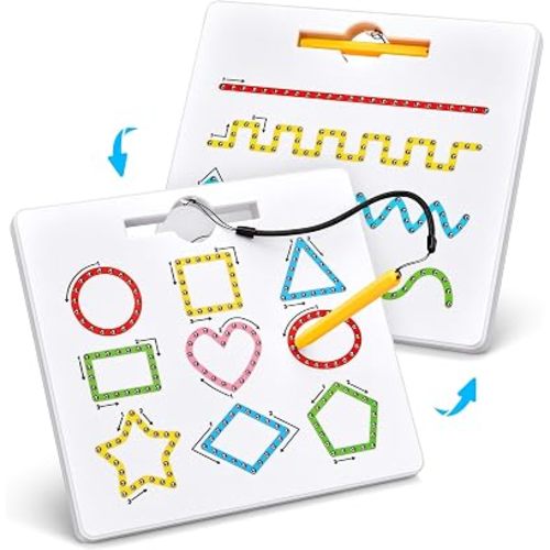 GAMENOTE Magnetic Shapes and Lines Tracing Board, 2-in-1 Double-Sided Pencil Control Practice Toy for Toddlers, Preschool Classroom Educational Learning, Road Trip Car Activities for Kids Ages 3-5