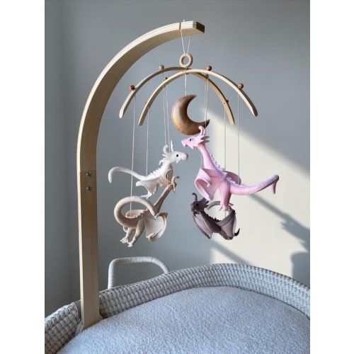 Dragon Baby Mobile, Felt Dragon Mobile, Baby Girl Mobile, Dragon Nursery Decor, Fantasy Nursery Decor, Dragon Crib Mobile, Baby Shower Gift