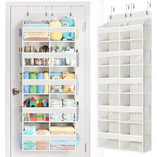 Yecaye Over The Door Organizer, 5 Tier Extra Large Behind Door Storage of 10 Compartments, 80lbs Heavy Duty Door Organizer Hanging with Clear Window for Closet Bedroom Pantry Bathroom, Beige