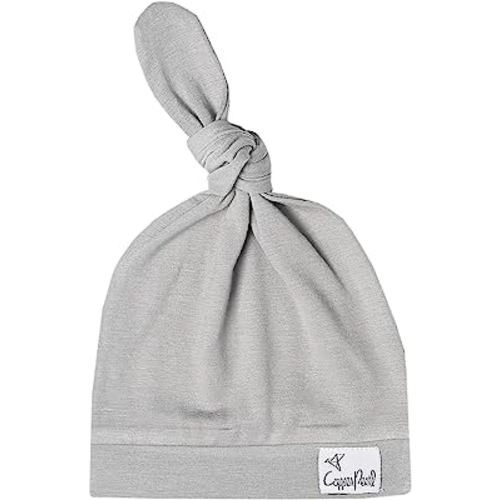 Copper Pearl Baby Beanie Hat Top Knot Stretchy Soft Stone