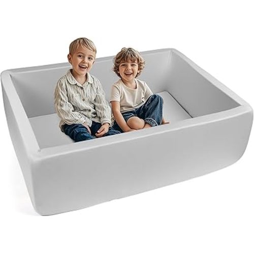 Large Size Foam Ball Pit, 47 Inch Rectangular Children's Soft Ball Pool, Indoor and Outdoor Small Playground, Ideal Gift for Toddler (No Balls), Light Gray