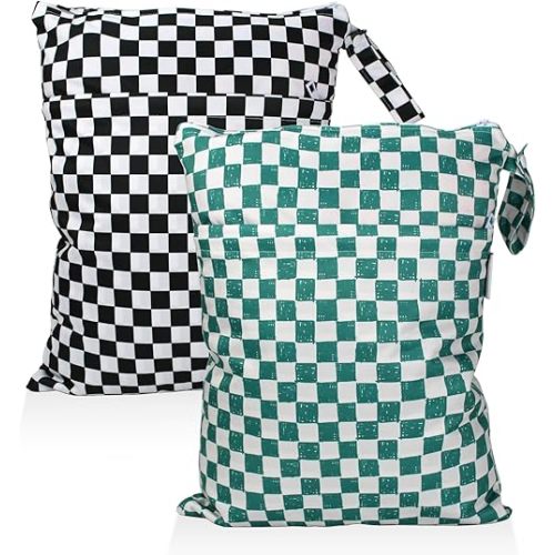 Mama Koala 2 Pack Wet Dry Bags on the Go, Swimming Pool, Beach, in Gym, Fitness Center, Natatorium, Polyester Waterproof Diaper Bag with 2 Pockets, Portable, Reusable, Machine Washable - 12in/16in-021