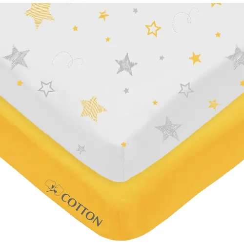 American Baby Company 2 Pack 100% Natural Cotton Fitted Crib Sheets 52" x 28" - Soft, Breathable, Hypoallergenic & Gentle Toddler Bed Sheets, Golden Yellow Star/Yellow, Neutral for Boys & Girls