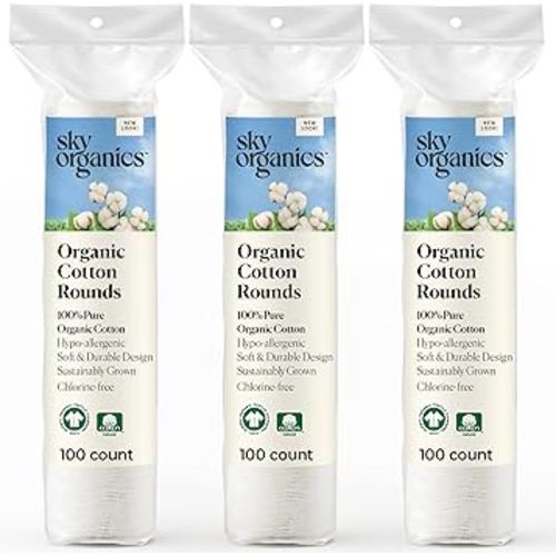 Sky Organics Organic Cotton Rounds for Sensitive Skin, 100% Pure GOTS Certified Organic for Beauty & Personal Care, 300 ct.