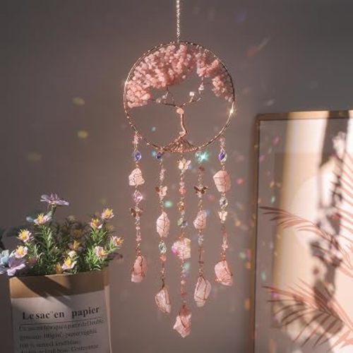 Rose Quartz Dream Catchers for Adults Crystal Suncatchers for Windows